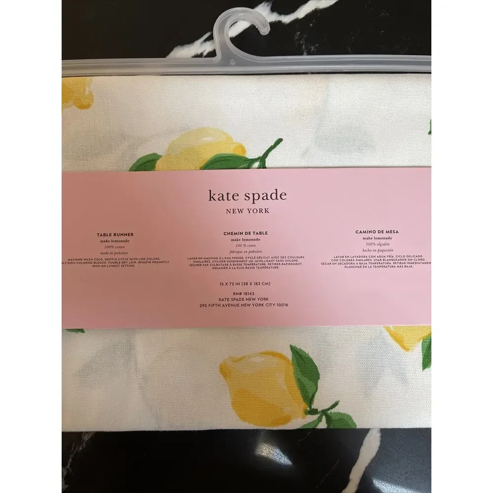 KATE SPADE New York Make Lemonade Lemons Theme table Runner 15” x 72” NEW